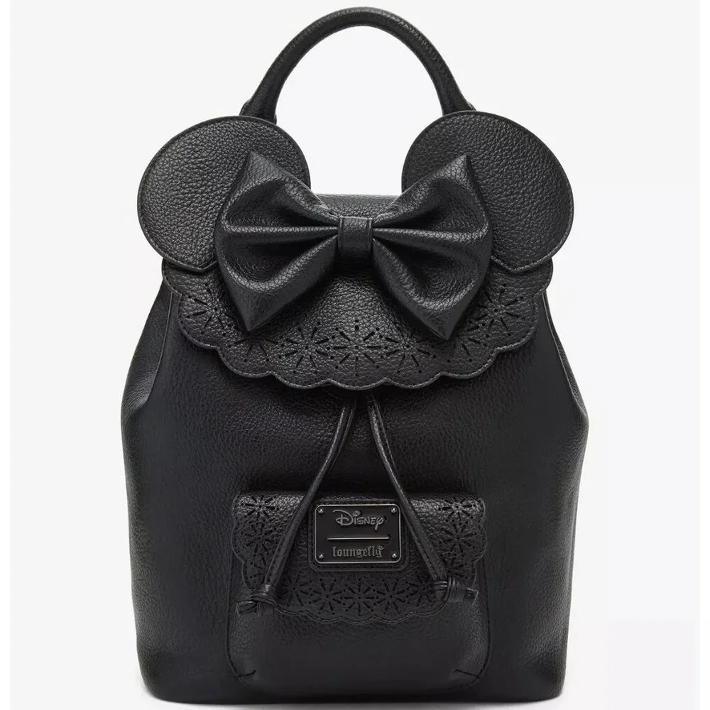 Loungefly Disney Minnie Mouse Pebble Textured Black Mini Backpack and Wallet NWT - Picture 5 of 10